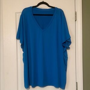 Anybody V-Neck Flutter Sleeve Women's Top and Pants Lounge Wear - Blue Size 4X